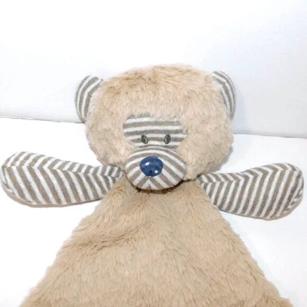 Demdaco Striped Bear Security Blanket Love You Baby Blankie Tan Blue Heart lovey - Picture 2 of 6